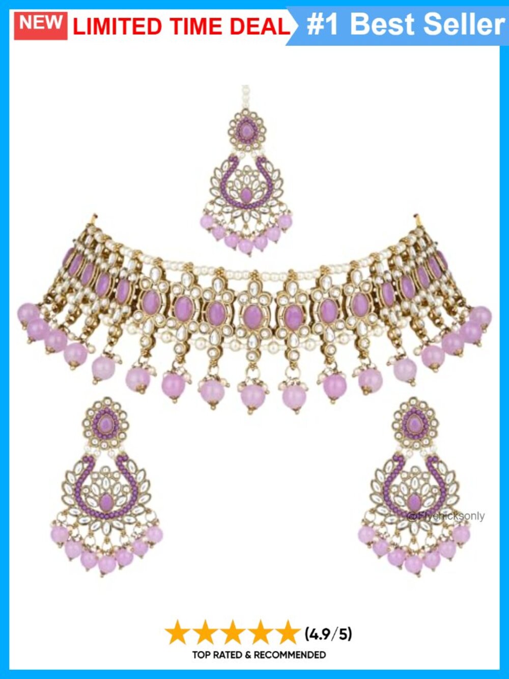 Gold Plated Kundan Bridal Choker Necklace Earrings Maang Tikka Set